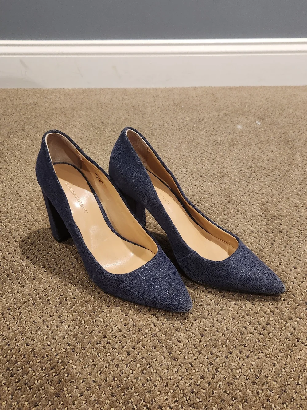 Banana Republic Navy Pointed Block Heel Pumps